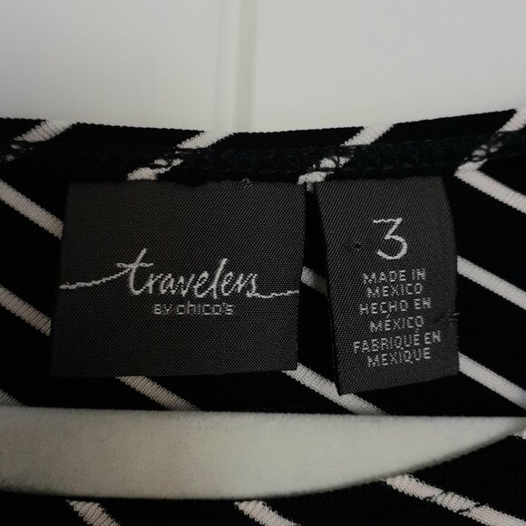 Chico's Travelers Diagonal Stripe Asymmetrical Hem Tunic Black Size 3/Size XL - Picture 3 of 9